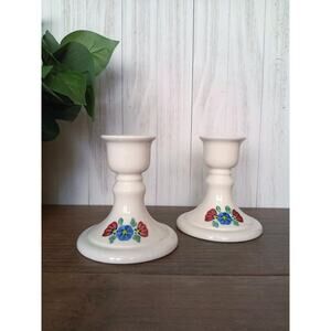 Vintage Ceramic Floral Candlesticks, Set of 2